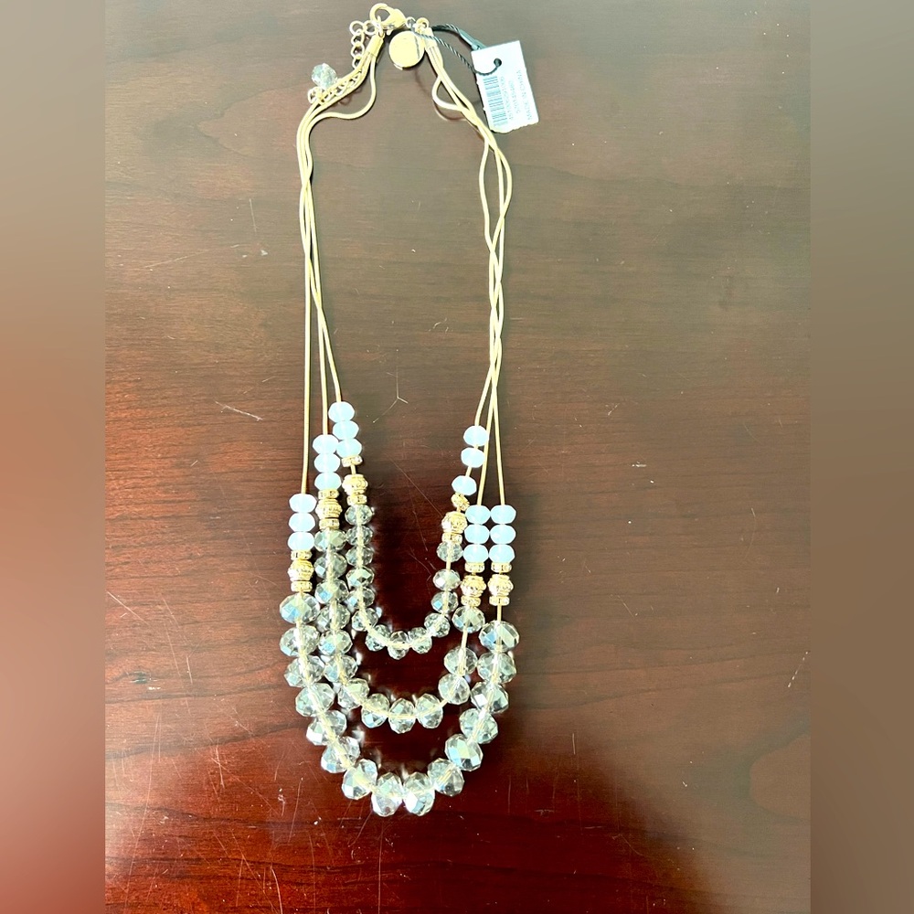 New White House Black Market Elegant Gold and Crystal Beaded Necklace